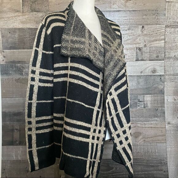 Sioni open cozy cardigan sweater black/ tan - Picture 5 of 8